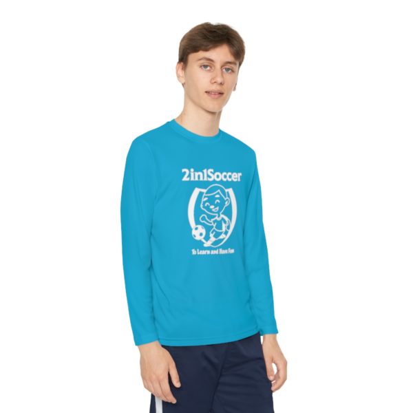 Youth Long Sleeve Competitor Tee white logo - Image 35