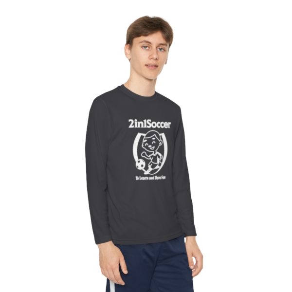 Youth Long Sleeve Competitor Tee white logo - Image 15