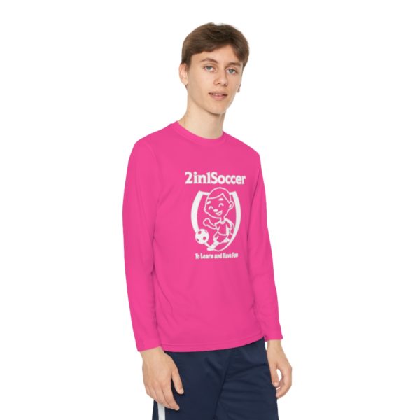 Youth Long Sleeve Competitor Tee white logo - Image 55