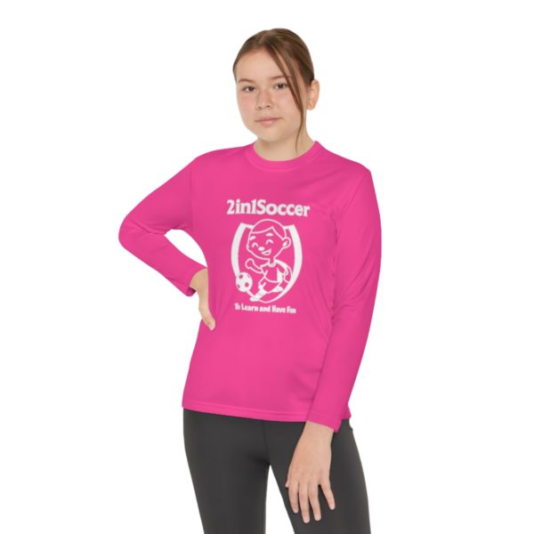 Youth Long Sleeve Competitor Tee white logo - Image 56