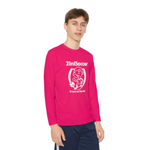 Youth Long Sleeve Competitor Tee white logo - Image 63