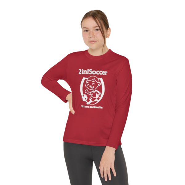 Youth Long Sleeve Competitor Tee white logo - Image 60